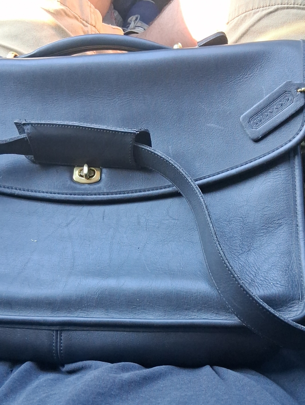 Vintage Coach Black Leather Briefcase with Gold-Tone Hardware